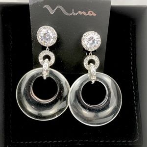 Nina Large Round faux Diamond clip on Earrings -b4